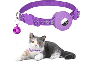 SIMKET Collar de Gato Airtag, Reflectante Collar para Gato con patrón Reflectante de Estrellas y Luna, Collar de Gato con Hebilla de Seguridad rompible para Gatitos y Cachorros (Morado)
