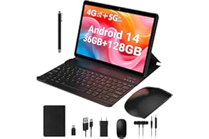 TIGERFU Android 14 Tablet,Tablet 10 Pollici con Sim Card Slot,36GB+128GB (TF 1TB),4G LTE e 5G WiFi,processore Octa-Core,1280 * 800 IPS,8000mAh/5MP+8MP/GPS/OTG, Tab con Tastiera/Mouse/Penna-Grigio