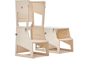 Bianconiglio Kids ® TRANSFORMER REGOLABILE: La Versatile Learning Tower Montessori Trasformabile in Tavolino, Pedana e Scrivania - L'Unica con Regolazione in Altezza
