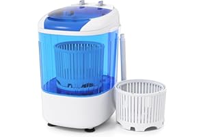 TANGZON 2-in-1 Portable Washing Machine, Single Tub Small Washer Spin Dryer with Timing Function, Compact Laundry Machine for Camping Caravan Dorms Apartments (2 Knobs, 15 min Wash, 6 min Spin, Blue)