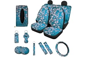 Poceacles Autositzbezüge, Lenkradbezüge, Sicherheitsgurtpolster, Getränkehalter, Untersetzer für Autos, SUVs, Vans, Blau
