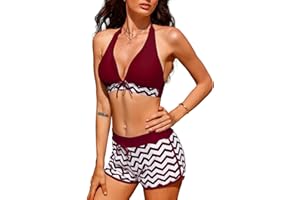 Tuopuda Traje de baño de Mujer de Dos Piezas Push Up Floral Halter Tankini Set con Shorts Bikini de Traje de baño Deportivo de Cintura Alta para el Mar Playa Piscina Fiesta Vacaciones