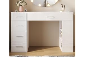 SUNXURY Dressing Table 1200 x 400 mm White Modern Cosmetic Table with 5 Drawers and 3 Open Shelves Large Storage Space Dressing Table without Mirror for Girls