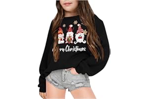 OUMSHBI Weihnachtspullover Mädchen Sweatshirt Christmas Kinder Weihnachtspullover mit Wichtel Druck Xmas Sweater Weihnachtspulli Rundhals Bequeme Lässig Sweatshirts Weihnachten Pullover Lustig