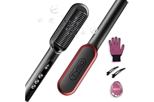 TYMO RING PLUS Brosse Lissante Pour Cheveux, Lisseur Cheveux Professionnel, 9 Réglages de Température, 120℃-210℃, Écran LCD, 20S Chauffe Rapide, Fers à Lisser Négatifs Ions, Double Tension