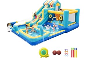 SPORTBOB Inflatable Bouncy Castle Age 3+ with Slide Trampoline and Ball Pit, Bounce House Indoor Outdoor with Air Blower for Kids Toddler Garden Park Backyard Party Wedding Birthday Gift