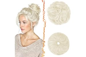 BARSDAR 2 PCS Chignon Postiche Cheveux, Faux Chignon Extensions Elastique Chouchou Postiche de Cheval pour Femmes Synthétique Épais Donut Updo Scrunchies Extension Postiches - Blond Platine