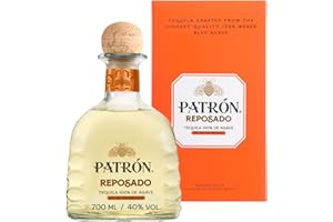 PATRÓN Reposado Premium Tequila with Gift Box, 40% ABV, 70cl / 700ml, Made from 100% Weber Blue Agave, Handcrafted in Small Batches in Mexico, Aged For Over 2 Months in Oak Casks (Packaging May Vary)