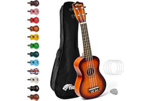 TIGER UKE7 Ukulélé Soprano Comprenant Sac de Transport, Médiator en Feutre, Jeu de Cordes de Rechange, Doté de Cordes de la Marque Aquila, Jaune Soleil
