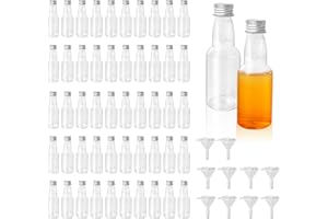 AZKEEGREY Lot de 50 Petite Bouteille Plastique 60ml, Mini Bouteille pour Mignonette Alcool avec Entonnoir Réutilisables Vides Liquides, Excellentes pour Mariages et Fêtes