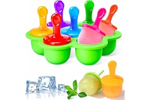 ELEGANCE-GO Molde para Helados,7 Cavidades Moldes para Hielo Mini Popsicle Mold Sin BPA Reutilizable Poleras Helado con Palitos de Plástico Coloridos para Bebés,Hielo,Chocolate,Paletas de Hielo,Helado