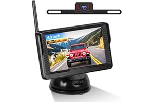 CAMECHO Wireless Rear View Camera Kit Night Vision Reversing Camera 4.3 inch IPS Screen IP69 Waterproof Rear View Camera Wide Angle for Car Van Camping Car DIY Guide Line