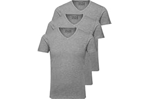 Jack & Jones Lot de 3 t-shirts basiques à col en V pour homme, Couleur unie, Coupe slim, en blanc, noir, bleu, gris