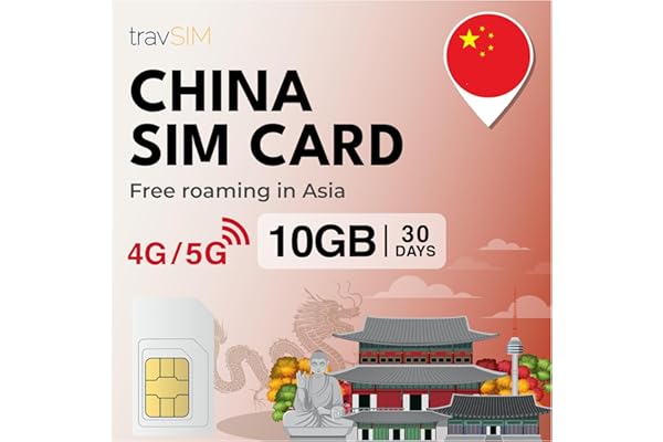 travSIM China SIM Card | 10GB Mobile Data | Unicom Network | Fonctionne sur Les appareils iOS et Android | Le Plan de Cette Carte SIM pour la Chine est valable 30 Jours