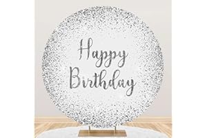 Renaiss 1.8x1.8m Weiß Silber Glitter Runde Kulisse Abdeckung Alles Gute zum Geburtstag Fotografie Hintergrund Kind Erwachsene Geburtstag Party Kuchen Tisch Familie Dekoration Fotostudio Requisiten