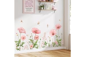SHUCHING Pegatinas de Pared Flor Rosada Grande, Vinilos Decorativos Flore, Adhesivos Pared para Salon Baño Dormitorio Habitación Oficina