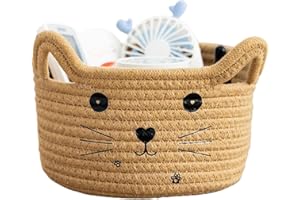 TOKANEIT Joli Panier de Rangement Tissé en Forme D'animal, Panier en Corde de Coton Mignon, Panier de Rangement Tressé en Coton, Convient pour Le Rangement de La Chambre et du Salon (Jaune)