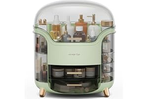 BTGGG Kosmetik Organizer Mit Deckel, Schublade Und Wasserdichter Skincare Aufbewahrung - Schminktisch Für Schlafzimmer Und Badezimmer - Grün