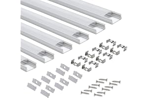 STARLANDLED Profilé Aluminium LED - AP03 Aluminium Profilé U-forme pour Bandes à LED, Compact Finition Professionnelle avec Blanc Laiteux Couvercle,Embouts,Clips de Montage en Métal (6 * 1m)