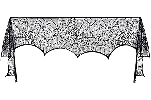 LIGHT FEATHER Ragnatela Di Pizzo Nero Tovaglia Ragnatela Di Halloween Decorazione Del Camino A Ragnatela per la decorazione della tavola, Festa, della casa e del giardino di carnevale di Halloween. (15x248 cm)