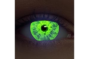 DESIGNLENSES, Leuchtende Halloween The Purge Kostüm Kontaktlinsen grün, 1 Paar (2 Stück),weiche UV Neon Farblinsen "Sparkle"