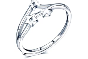 CPSLOVE Anillo de mujer niña, anillo de plata 925, Anillos meteorito, anillo de estrella, anillo abierto, tamaño ajustable, anillo de bodas, de compromiso, Circunferencia de dedo adecuada:48,5-57mm