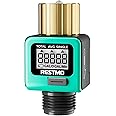 RESTMO Water Flow Meter with Brass Inlet Metal Thread, Measure Gallon/Liter Consumption and Flow Rate for Outdoor Garden Hose Watering, RV Water Tank Filling, Lawn Sprinkler and Nozzle Sprayer