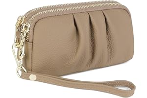 MAVHVAM Genuine Leather Wristlet Wallet for Women Stylish Ruched Wristlet Clutch Purse with Detachable Wrist Strap