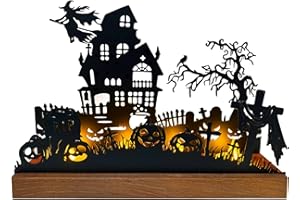 ILMFMY Halloween Deko Kerzenhalter aus Holz & Metall – Gruselige Tischdeko für Wohnzimmer, Party & Kaminsims – Eleganter Kerzenständer für stimmungsvolle Halloween Dekoration (26×8×19 cm)