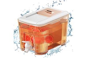 QIGEEKU 6L Getränkespender mit Zapfhahn, Kühlschrank Wasserspender, Große Kapazität Wasserspender Glasbehälter für kalte Getränke für BQ-Saftspender, Picknick, Poolparty und Social Event