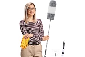 HELI MIAO Miotełka do kurzu teleskopowa nadaje się do prania, długa wysuwana do 240 cm, miotełka do kurzu z drążkiem teleskopowym i giętką, szczotka do wysokich sufitów, wentylator sufitowy, pajęczyna, miotła