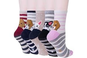 JUSTAY COMF 5 Paar Damen Socken Tiere aus Baumwoll mit Süße Katze Tiermuster, Lustige Bunte Socken Geschenk für Damen Einheitsgröße