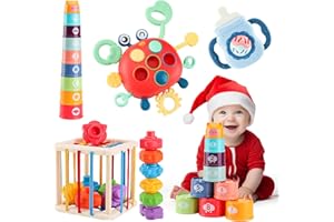 KADAYAYA 4 in 1 Set di Giocattoli Montessori per Neonati 6-12-18 Mesi, Giocattoli Sensoriali, Tazze Impilabili, Giocattoli Granchio, Giocattoli per La Dentizione, Giocattoli per l'ordinamento