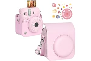 Texliney Tasche Schutzhülle für Fujifilm Instax Mini 12 Sofortbildkamera PU Leder Reisetasche mit Film Tasche und verstellbarem Schultergurt, Kompatibel mit Instax Mini 12 11 9(Blossom Pink)