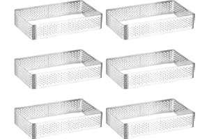 Xanewza Cercle à Tarte Perforé Rectangulaire, Lot de 6 Anneau à Tarte de Pâtisserie, Moule Pâtisserie Rectangulaire en Acier Inoxydable, Perforés pour Gâteaux en Mousse (10 * 6 * 2cm)
