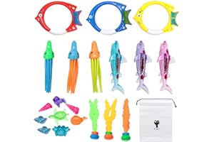 hocadon 21pcs Swimming Toys, Pool Toys for Kids, Diving Toys for Swimming Pool, Swimming Accessories with Drawstring Bag for Pool, Beach, Underwater