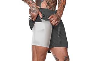 KFNIRE Pantalon Corto Hombre Deporte 2 en 1 Pantalones Cortos de Running Athletismo Fitness Secado Rápido Deportivo Shorts Hombre con Cremallera y Bolsillo