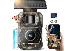 MAXDONE Wildkamera mit Handyübertragung App - Wildtierkamera 4K 64MP WLAN Solar Wildkamera mit 6000mAh Akku & Bewegungsmelder Nachtsicht, 0,1s Auslösezeit, Inklusive 64GB SD Karte, IP66 Wasserdicht