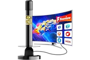 BIGEFEIXU Antena de TV Interior 2025 Actualizada, Señal Estable y Potente hasta 480 km, Compatible con Smart TV 4K/1080P, Base Magnética Firme y Cable de 5 m, Capta Canales TDT Locales y Nacionales