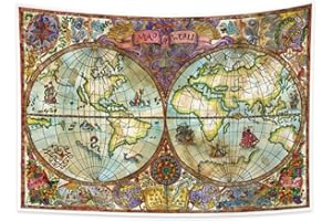 YONGFOTO 150x100cm Map Arazzo, Mappa del mondo Arazzi Pittura colorata Carta nautica retrò europea Vecchio Atlante storico Arazzo per soggiorno Dormitorio Decor Copridivano Tappeto