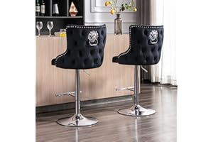 WAHSON OFFICE CHAIRS Wahson Velvet stołki barowe zestaw 2 krzeseł stołkowych z oparciem, śniadaniowe stołki barowe na wyspę kuchenną, obrotowe krzesła barowe z regulacją wysokości, czarne