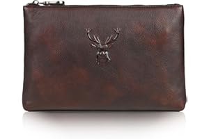 Karoukee Vegetable Tanned Leather Clutch Bag for Men Multipurpose Business Handbag Luxurious Wristlet Wallet for 9.7" Tablet