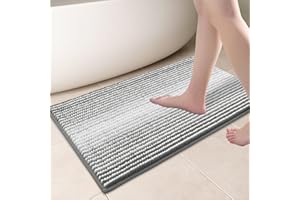 Biscpro Bath Mat, 45 x 65 cm Extra Soft Thick Chenille Bathroom Rug Mat, Non Slip Absorbent Shaggy Shower Carpet Rug Mat for Bathroom, Machine Washable (Grey)