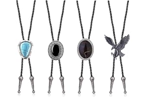 MILACOLATO 4 Piezas Bolo Tie Hombres Western Cowboy Vintage Bolo Corbata Cuero de Ojo de Tigre Natural Cráneo de Vaca Texas Ranger Corbata Accesorios de Disfraces de Halloween para Hombres Mujeres