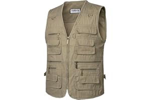 Yukirtiq Hombres Chaleco de Pesca Senderismo Chaleco Tipo Safari de Fotografía Viajes Bolsillos Chaquetas sin Mangas para Trabajo Chaleco de Caza