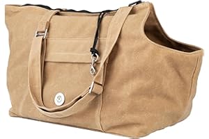 SOHO POMS LONDON SohoPoms Camel Tote Pet Carrier (Small) | Luxury Dog Handbag For Small Dogs, Puppy, Cats | Car Friendly, Airline Approved Pet Travel Carrier Bag | Waterproof Canvas | Warm Fluffy Interior Dog Carriers