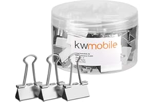kwmobile Set Clip Fermacarte Metallo - 50x Mollette 25mm Clips Fermaglio Fermafogli - Graffetta Ferma Documenti Ufficio - Pinzette Cancelleria Silver