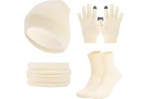 Meng Jiaran Knitted Hat Scarf and Gloves Set,4Pcs Touch Screen Gloves Scarf Beanie Hat Thermal Socks for Women Ladies Skiing Outdoor Sports