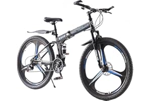 LSLIFE 27,5 Zoll Klappfahrrad 21 Geschwindigkeit Professioneller Karosserie Aluminiumrahme Doppelscheiben Bremse Vorderaufhängung Männer/Damen Mountainbike Erwachsene tragbare Offroad-Fahrrad