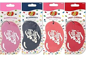 Xtremeauto For Jelly Belly 2D Air Freshener - X4 Pack Car Air Fresheners, Very Cherry, Bubblegum, Blueberry & Tutti Fruitti, For Jelly Belly Air Freshener Car, Cardboard Hanging Airfreshener Bundle